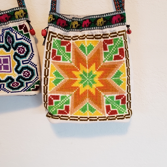 x2 Handmade Totes Colorful Asian Handmade Totes with Intricate Colorful Pattern - Picture 6 of 15